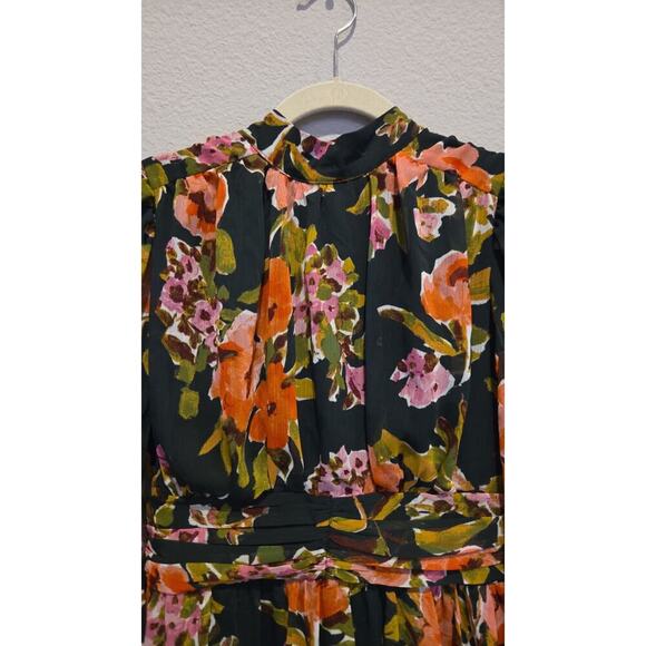 AQUA Women's Floral Deep Green Maxi Dress S Off Shoulder Long Sleeve Romantic - Picture 3 of 15